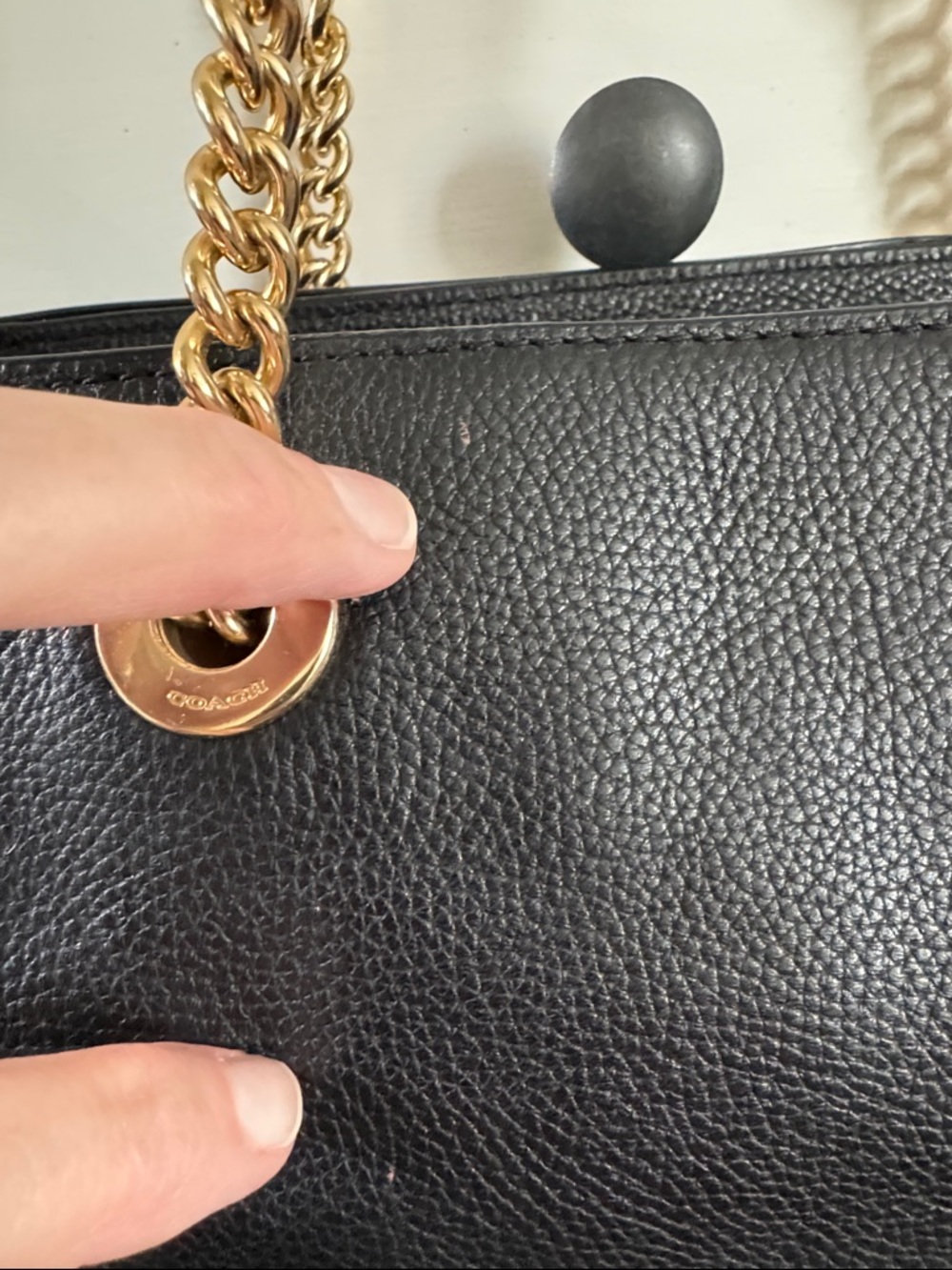 Coach Turnlock Chain Tote 57107 Black Leather Tote with Gold Chain Handles - Picture 7 of 16